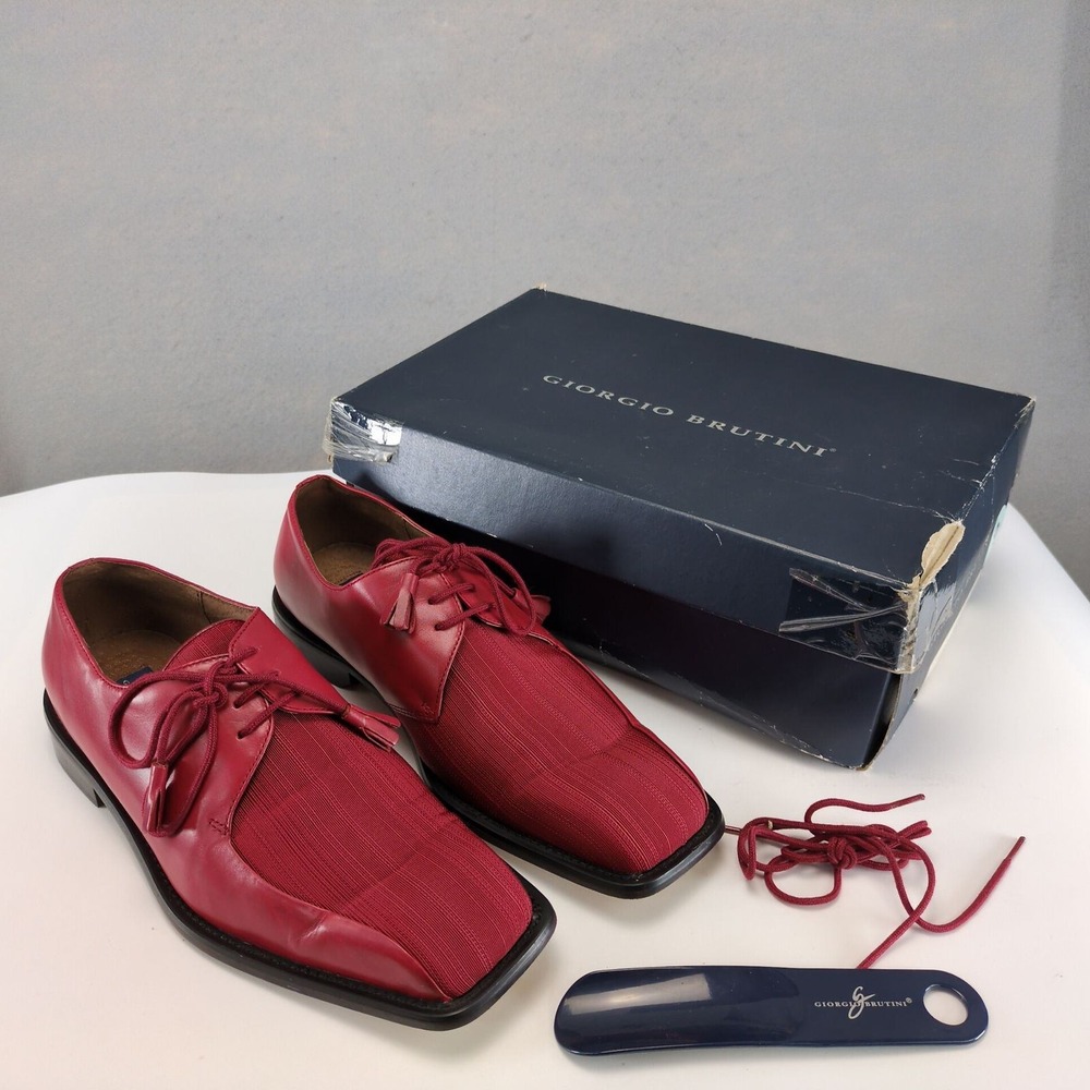 Giorgio Brutini Red Leather Fabric Oxford Dress Shoes Mens 9M 811480 Tassel